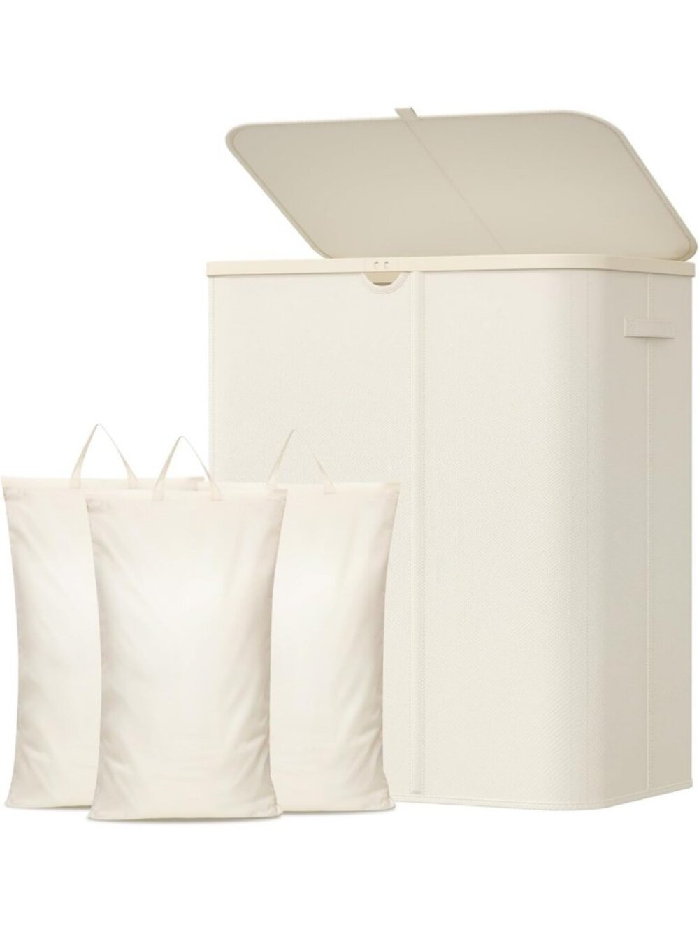 Large 185L 3-Section Laundry Hamper with Lid - Stylish White Laundry Basket